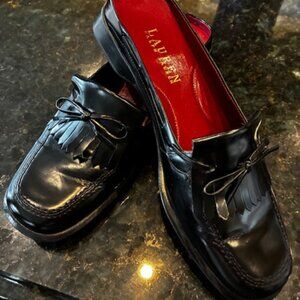 Ralph Lauren Black Leather Loafers with Tassel Details - Lightly Worn